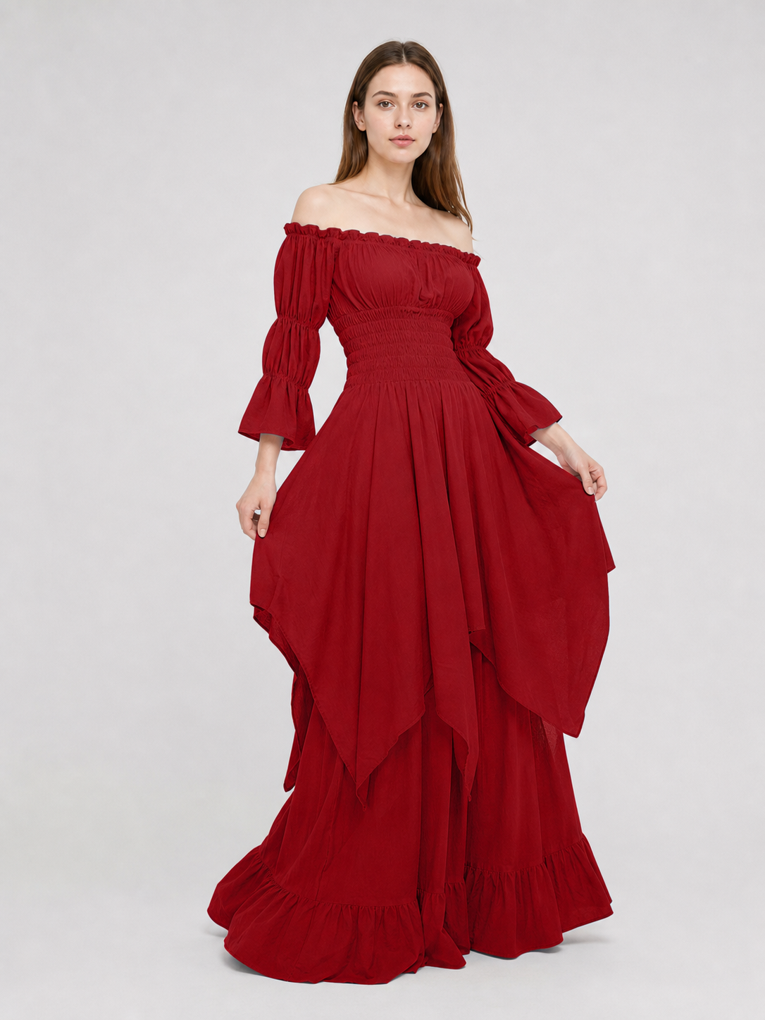 Burgundy Off-the-Shoulder Retro-Style Dress