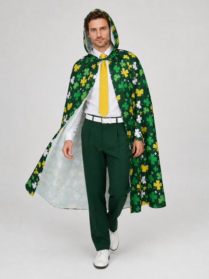 Festive Hooded Cape Cloak with Clover Print Costume Capes detail 2