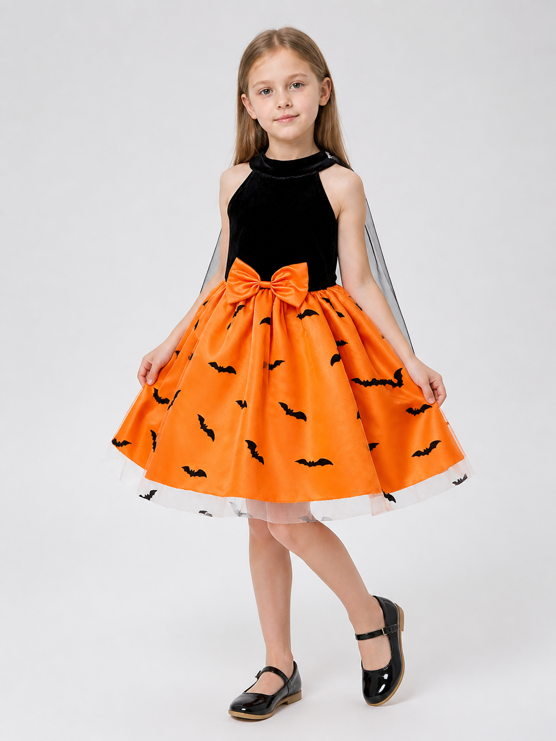 Puffy Kids' Halloween Dress with Bat Print Costume Dresses detail 2