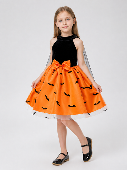 Puffy Kids' Halloween Dress with Bat Print Costume Dresses detail 2