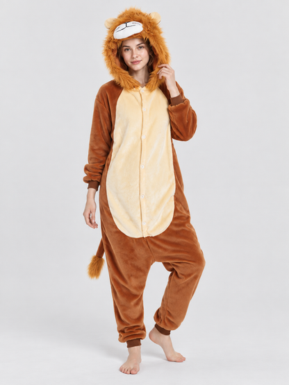 Flannel hooded pajama jumpsuit with mane and tail