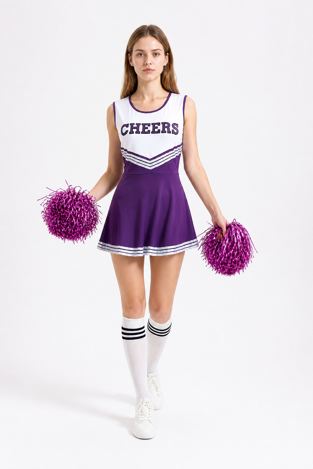 Cheerleading Costume with Pom-Poms and Knee-High Socks Costumes detail 2