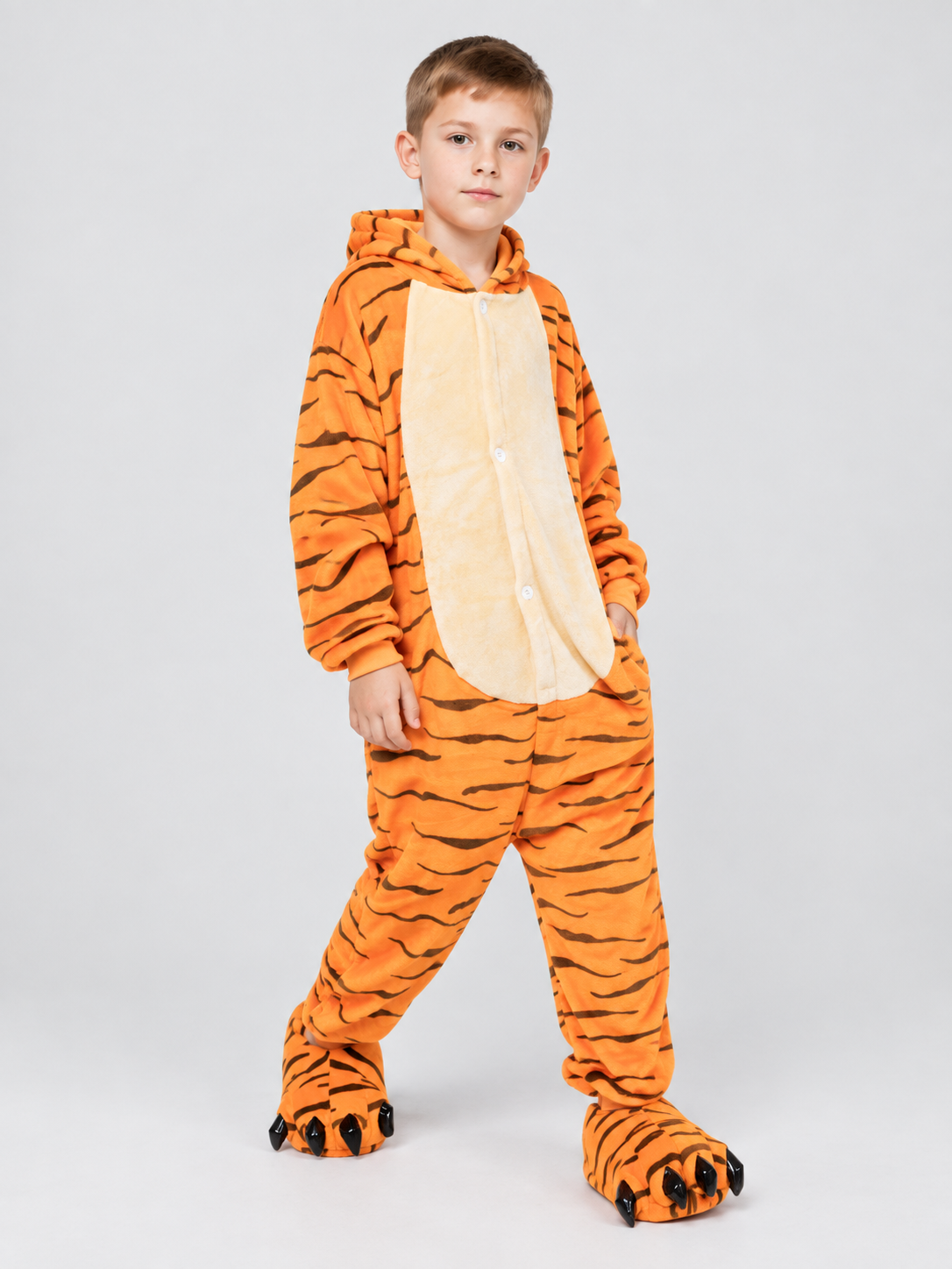 Kids' Hooded Tiger Striped One-Piece Pajama
