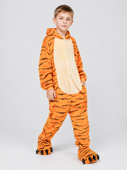Kids' Hooded Tiger Striped One-Piece Pajama