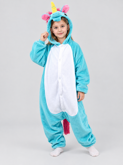 Kids' Flannel Hooded Unicorn Pajama Jumpsuit