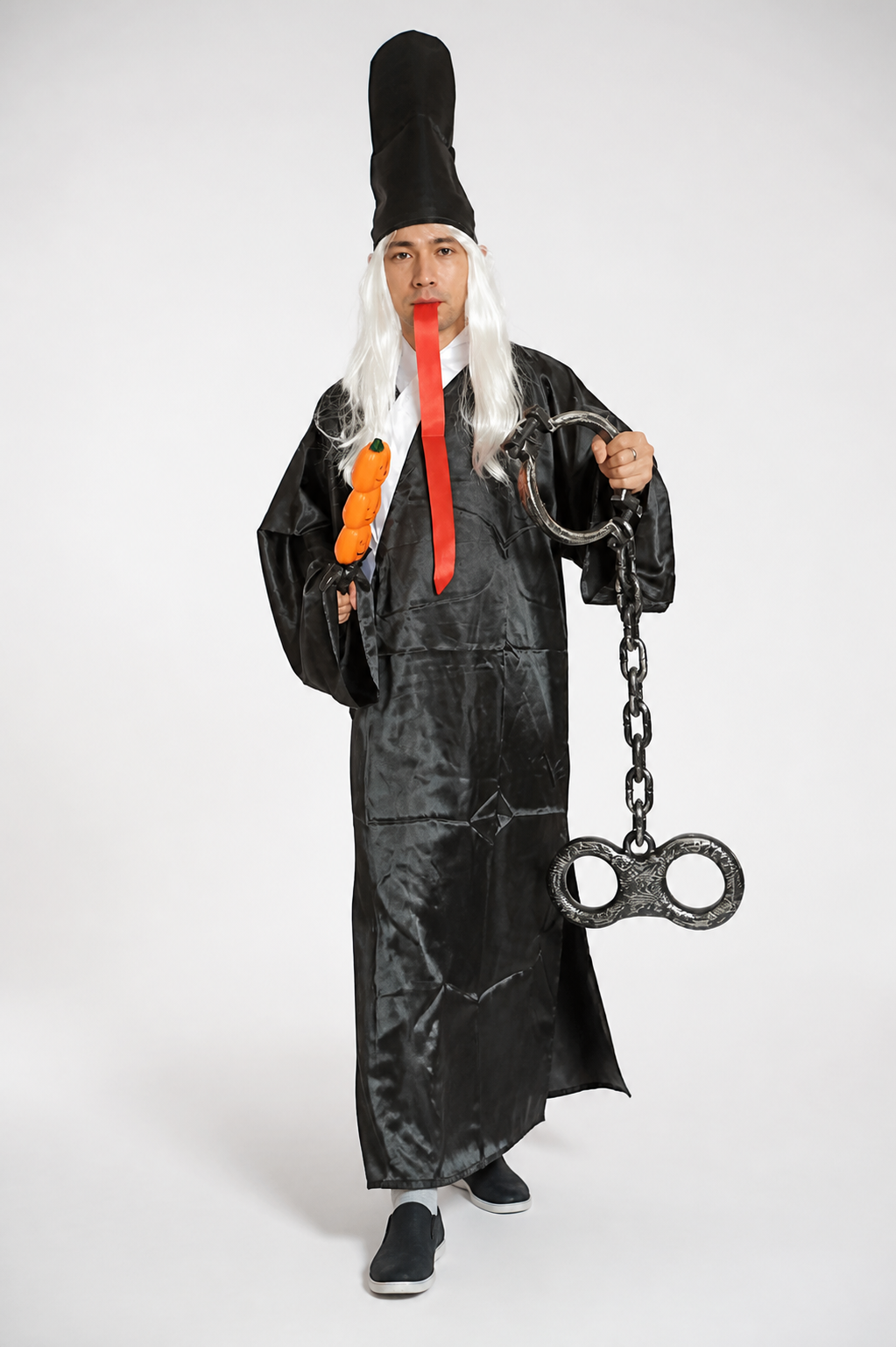 Black Zombie Costume with Robe and Top Hat Costume Headwear detail 2