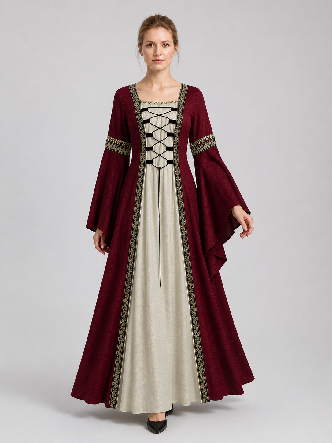 Long Medieval Dress with Flared Sleeves Costume Dresses detail 2