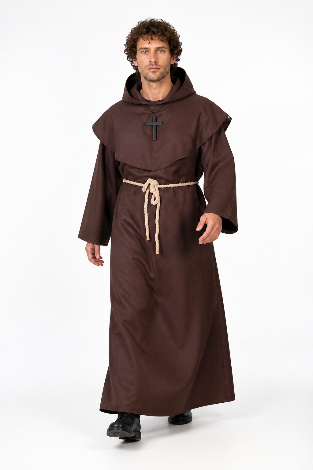 Long Hooded Cassock with Cape and Cross Costume Capes detail 2