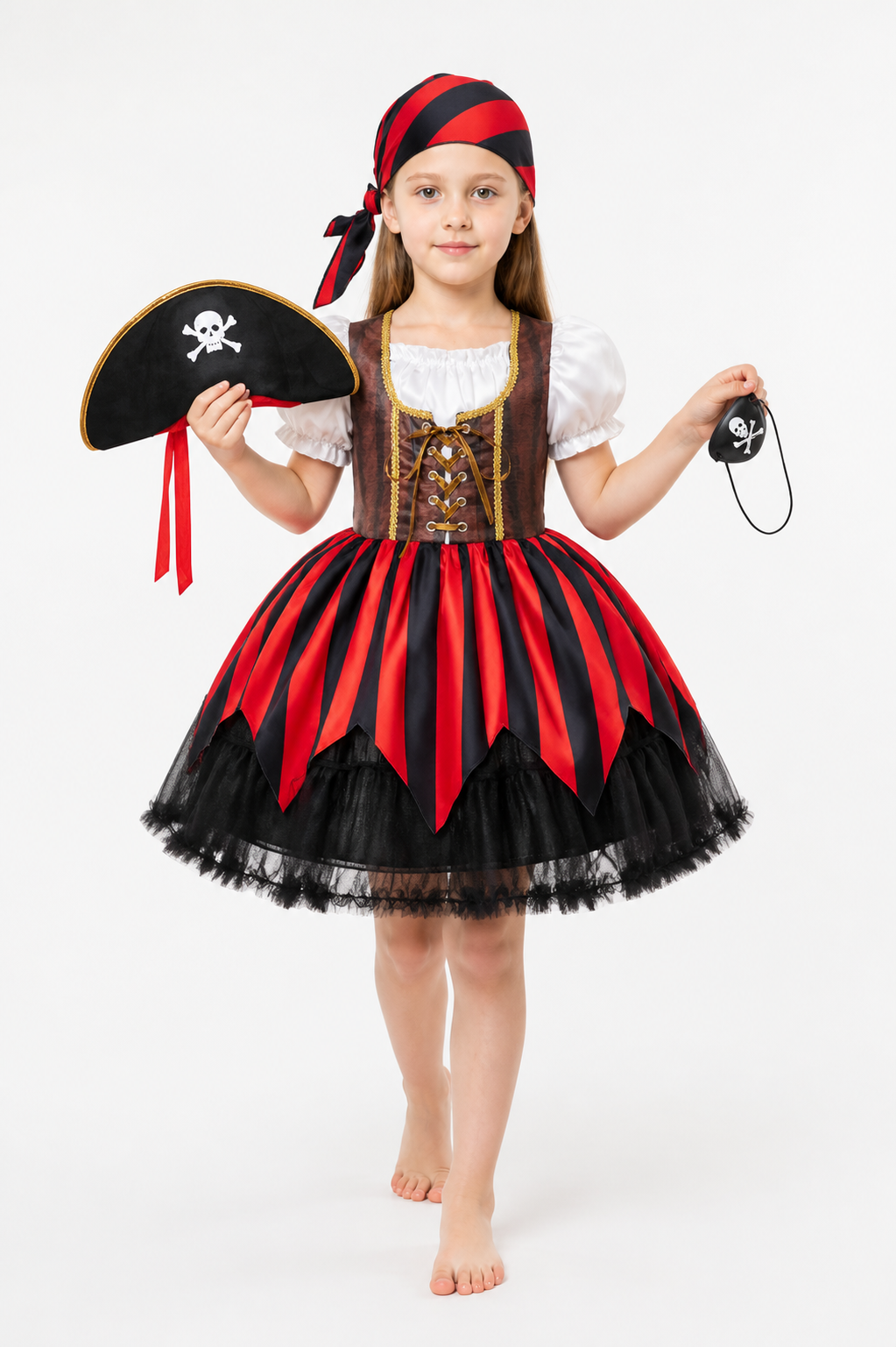 Pirate Costume for Girls with Dress, Hat, and Eye Patch Costume Dresses detail 2