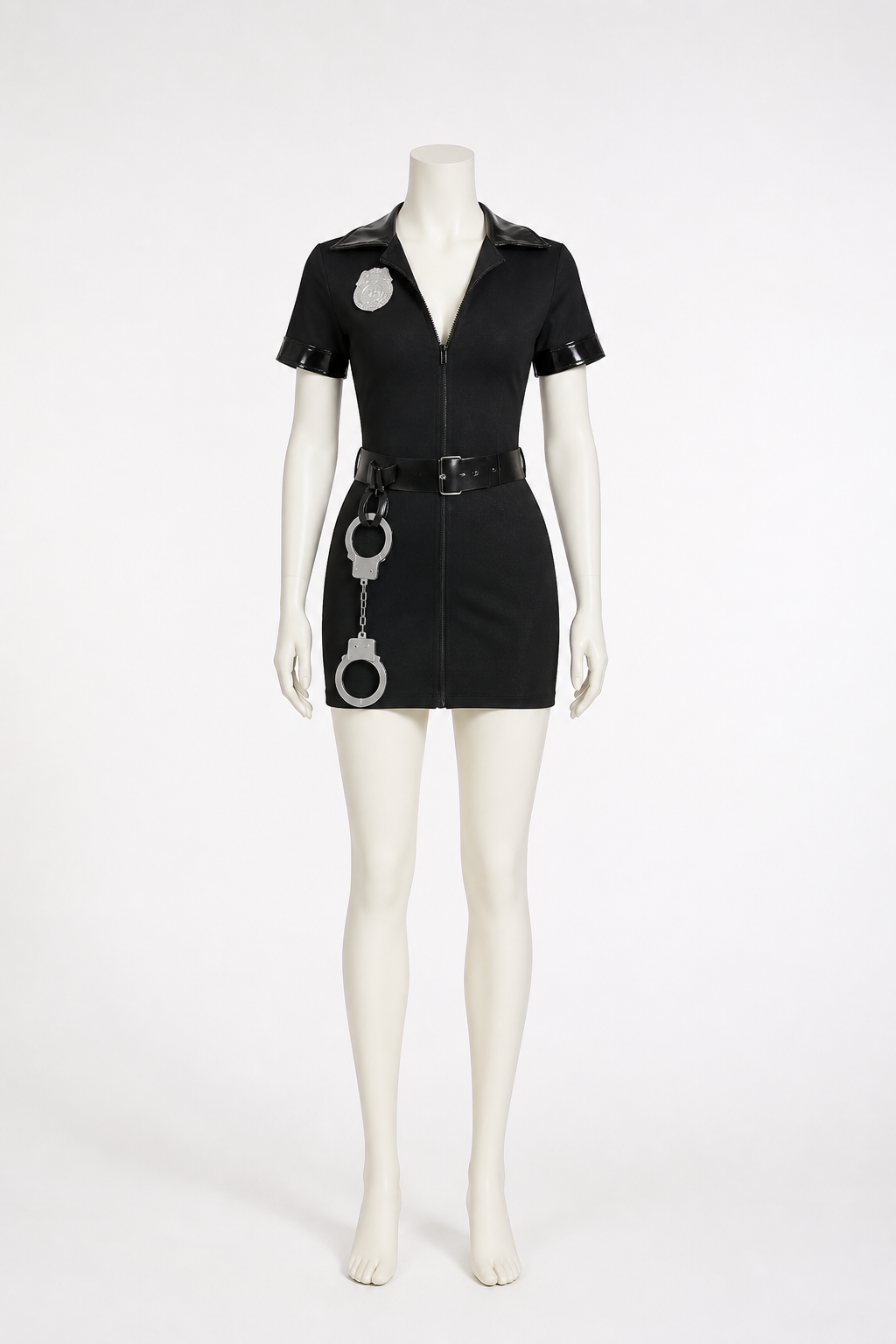 Black Police Costume with Collar, Zipper, and Belt Costumes detail 2