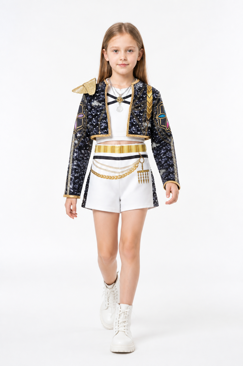 Stage Costume: Black Sequin Jacket with White Shorts Costumes detail 2