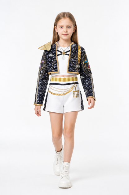 Stage Costume: Black Sequin Jacket with White Shorts Costumes detail 2