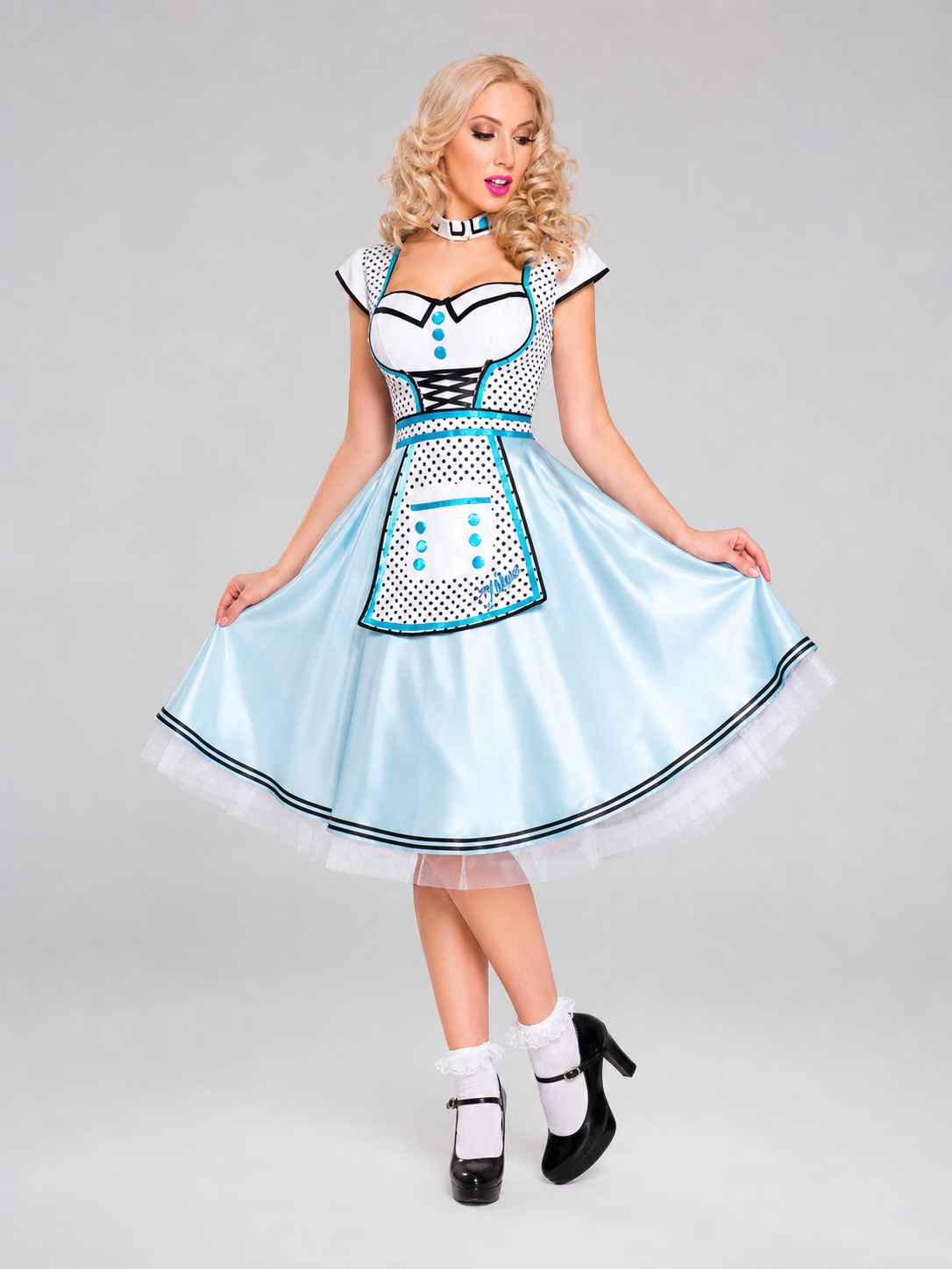 Alice-Inspired Costume Dress with Polka-Dot Apron