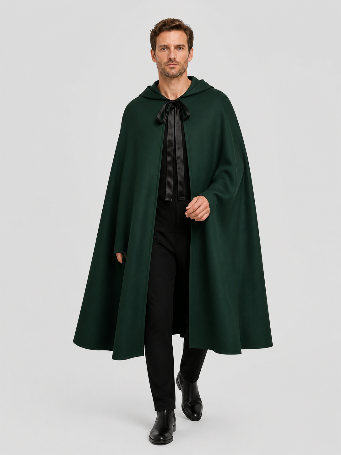 Medieval Hooded Cloak for Cosplay, Dark Green Costume Capes detail