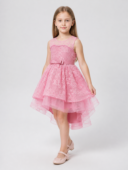 Pink Princess Dress with Bow and Lace Embroidery Costume Dresses detail 2