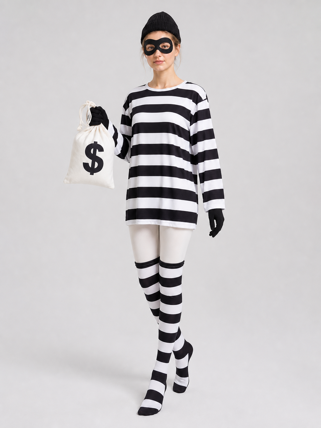 Black-and-White Striped Thief Character Costume Costumes detail 2