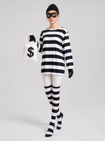 Black-and-White Striped Thief Character Costume Costumes detail 2