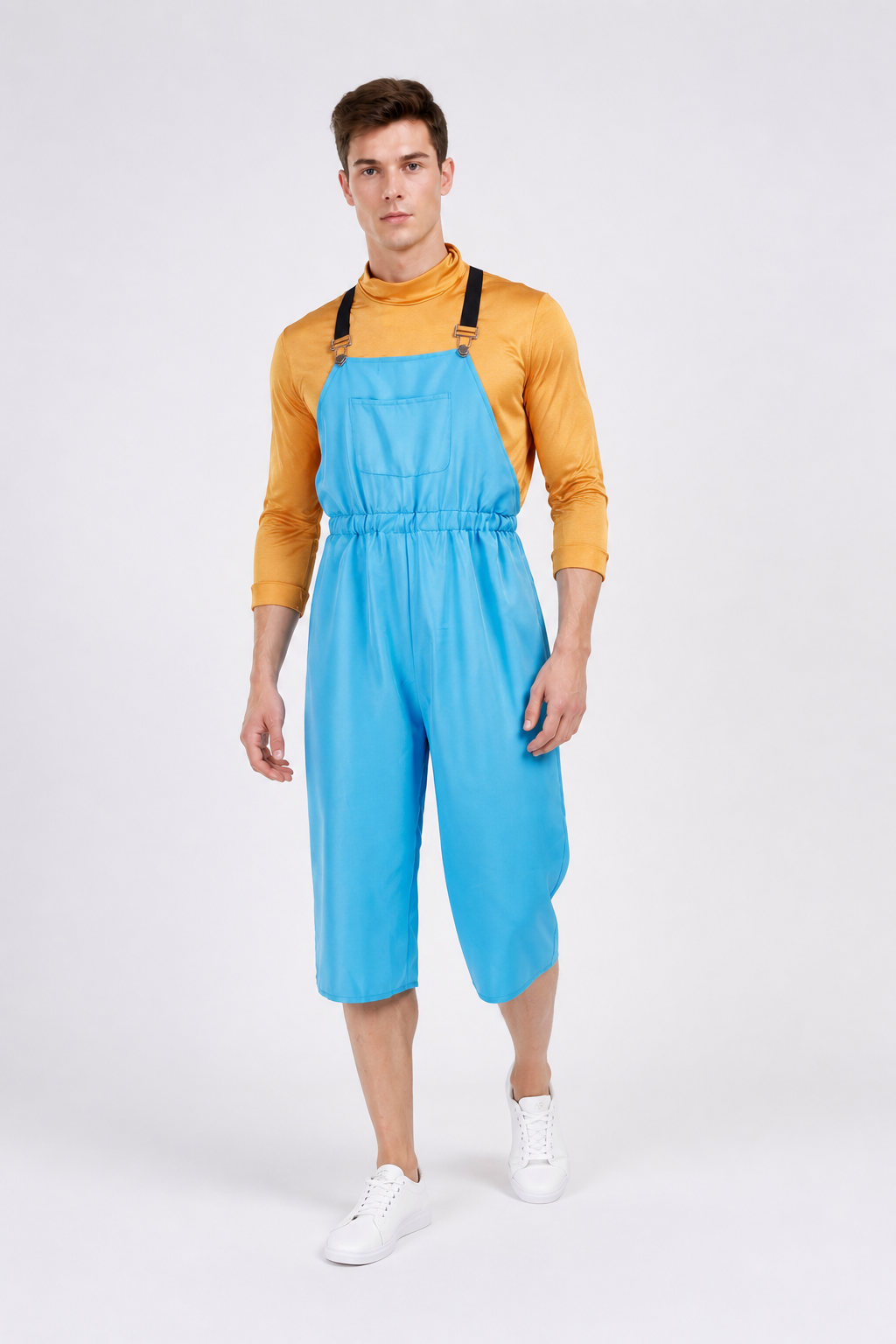 Blue Bib Shorts Overalls with Chest Pocket product detail 2