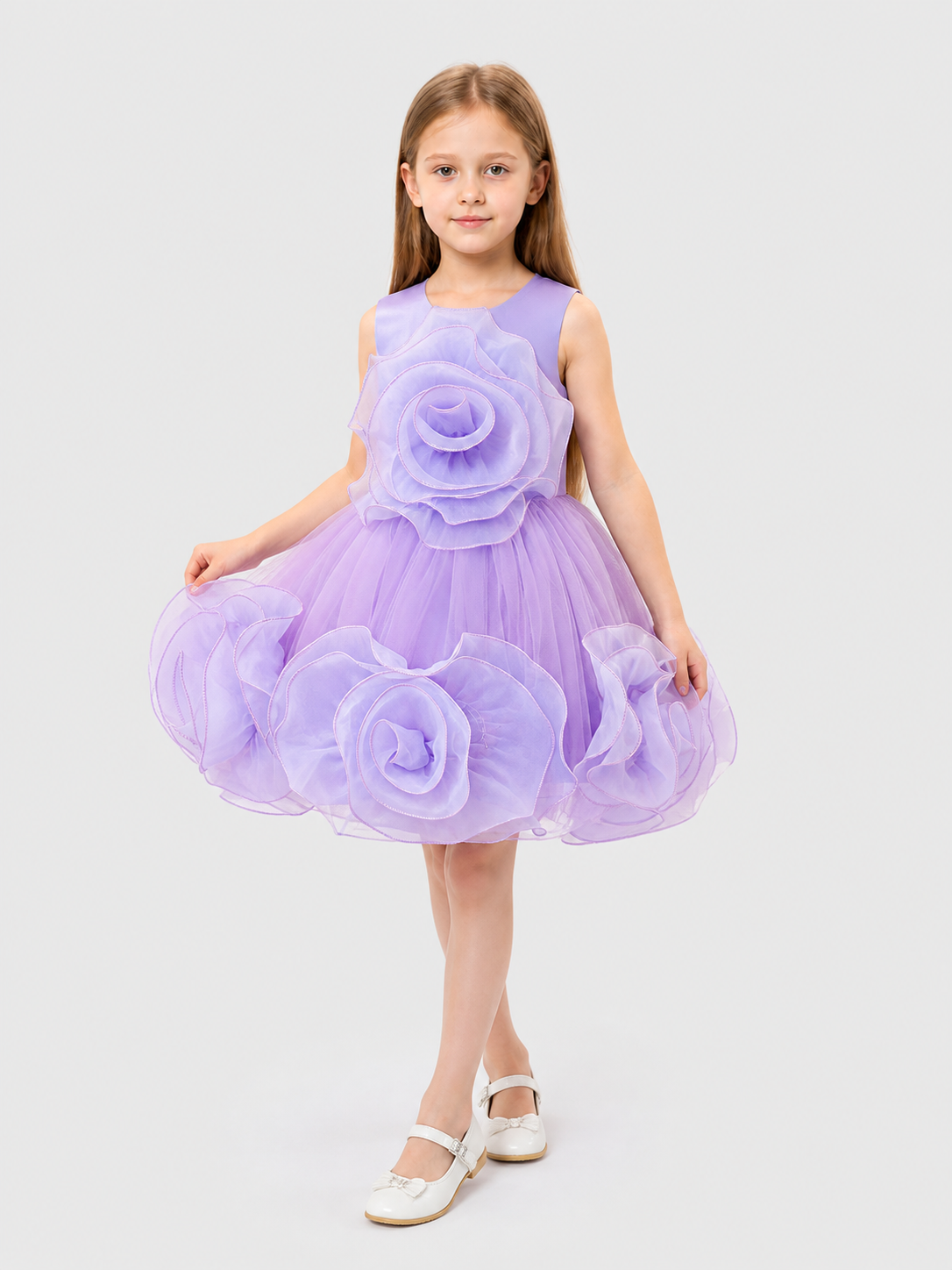 Children's Puffy Tulle Dress with 3D Flowers Costume Dresses detail 2