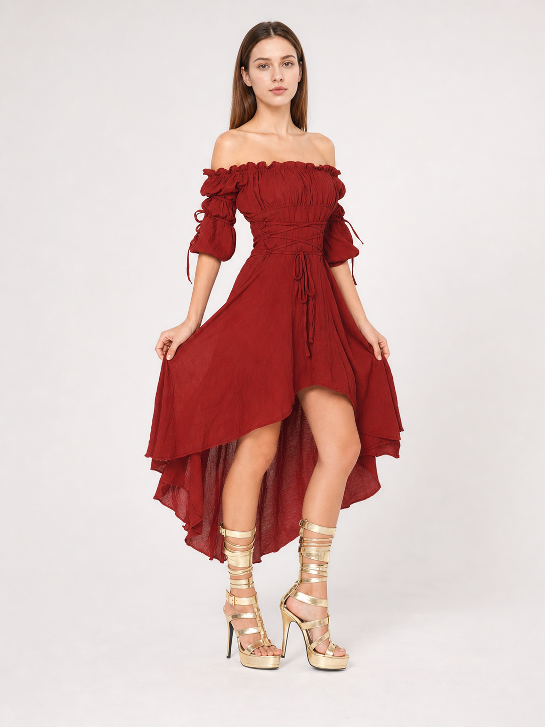 Retro Stage Dress with Asymmetrical Skirt