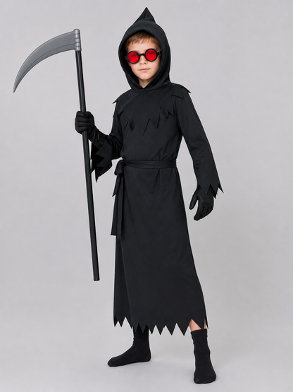 Grim Reaper Cosplay Costume with Scythe and Glowing Glasses Costumes detail 2