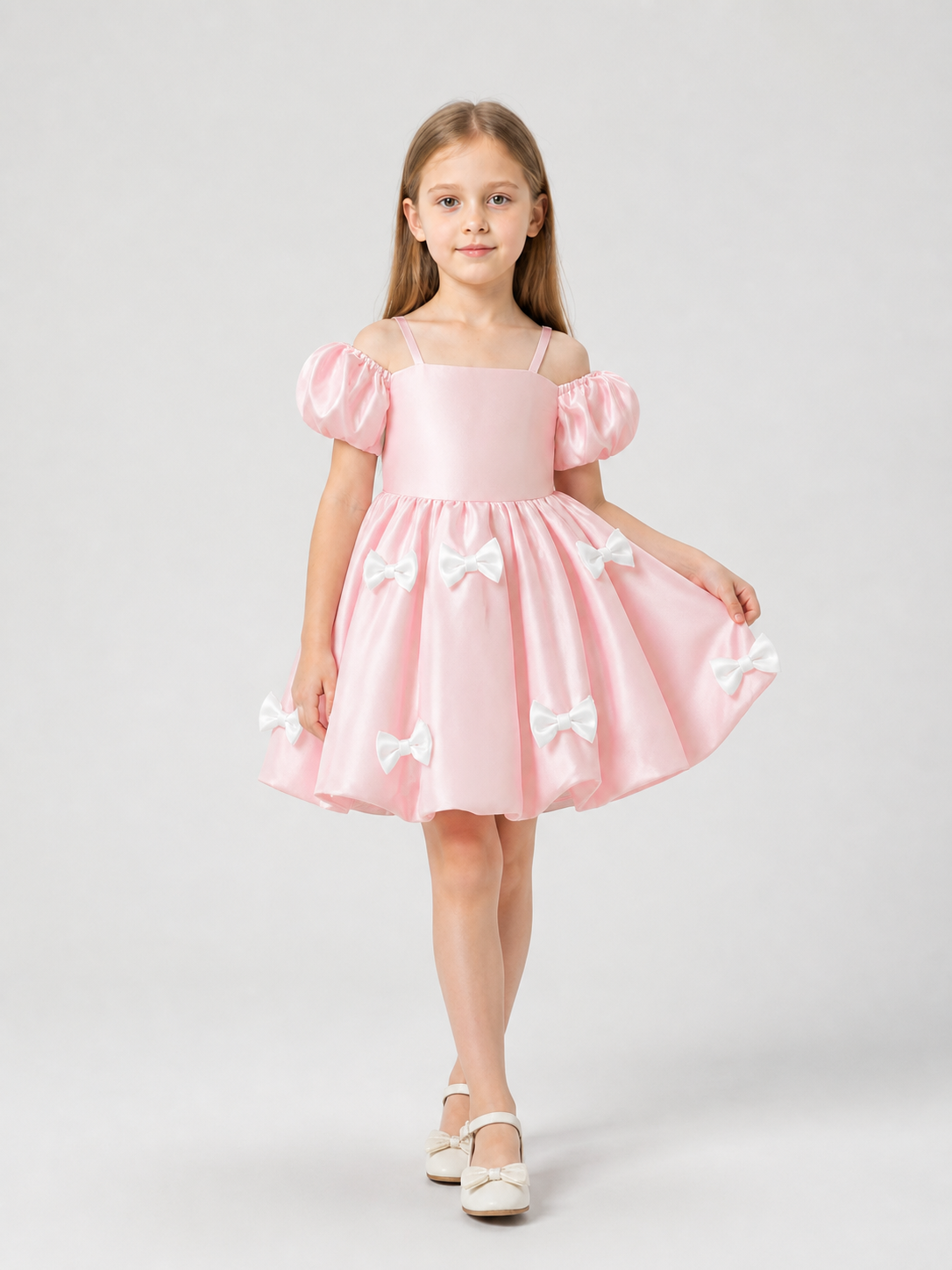 Princess Dress with Puff Sleeves for Flower Girls Costume Dresses detail 2