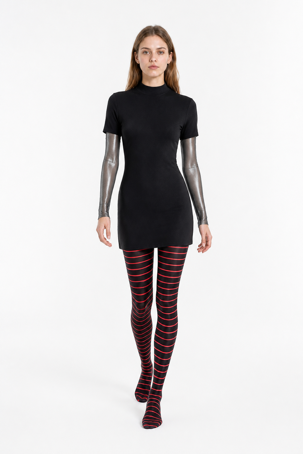 Costume with Red-and-Black Striped Dress and Tights Costume Dresses detail 2