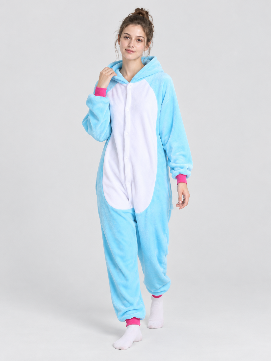 Flannel Hooded Pajama Jumpsuit with White Insert