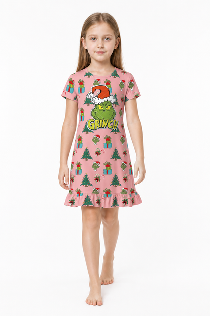Children’s Grinch Dress, Short Sleeves, A-Line, Ruffles product detail 2