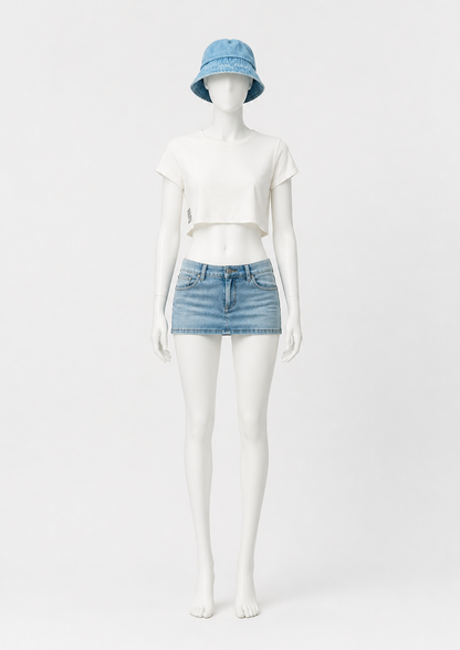 Clothing Set: Bucket Hat, Cropped Top, and Skirt Costume Headwear detail
