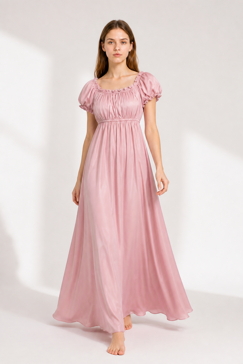 Long fitted dress with puff sleeves and a jabot Costume Dresses detail 2