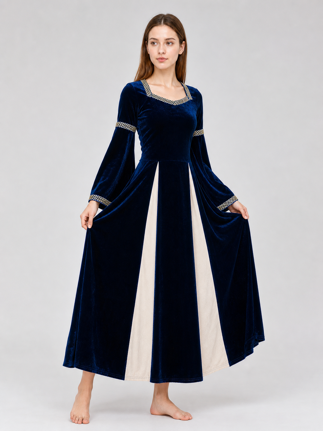 Medieval-Style Maxi Dress with Flared Sleeves