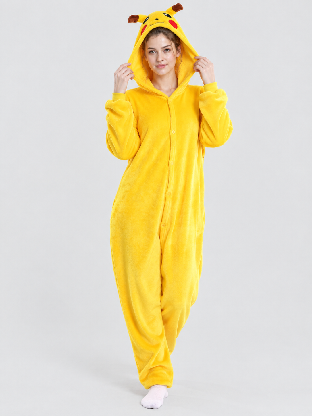 Yellow Fleece Hooded Pajama Jumpsuit with Ears