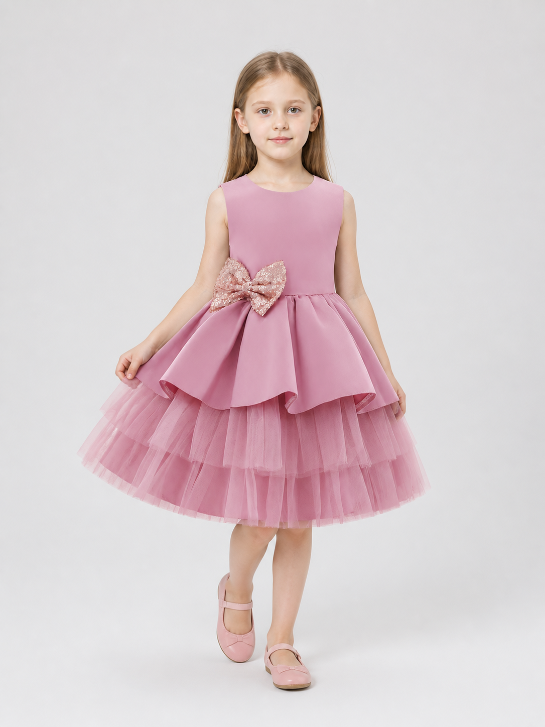 Full Princess Dress with Tulle Skirt and Bow