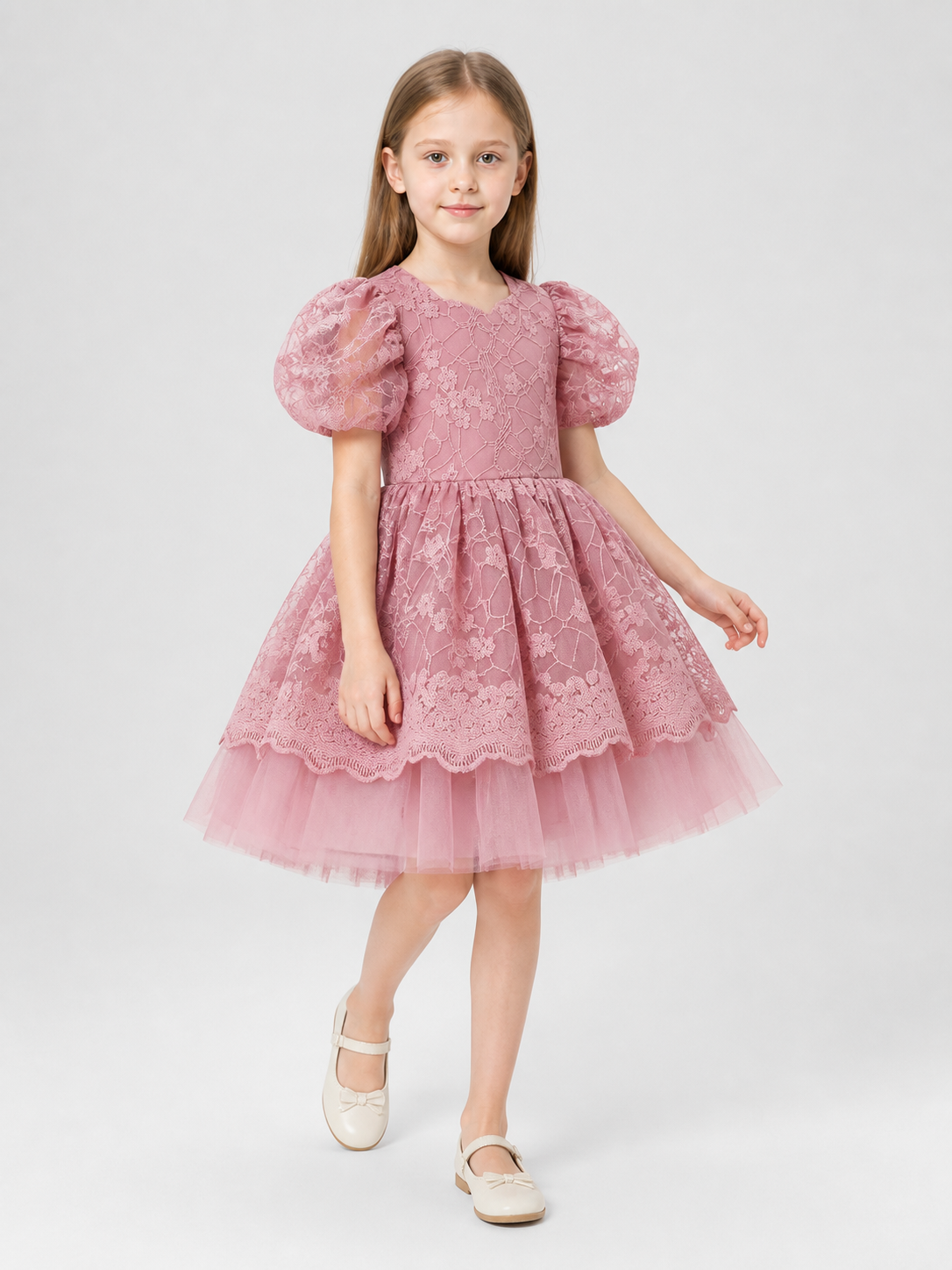 Girls’ Princess Dress with Full Skirt and Lace product detail 2