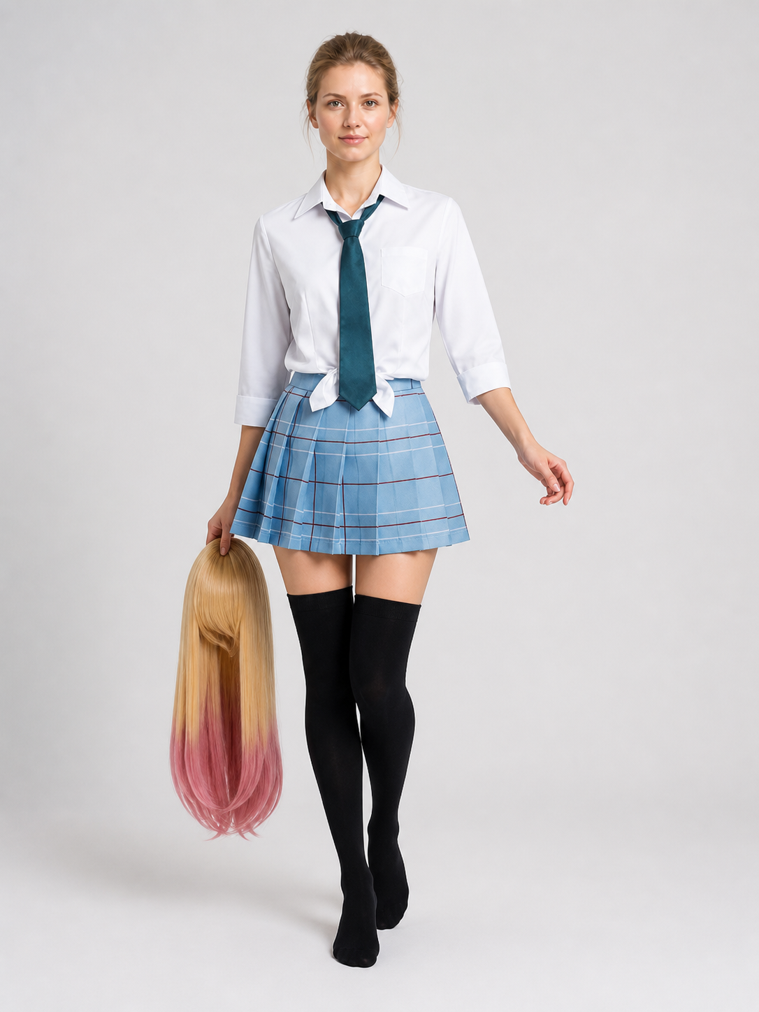 JK Cosplay Costume: Shirt, Skirt, Wig, and Knee-High Socks Costume Wigs detail 2