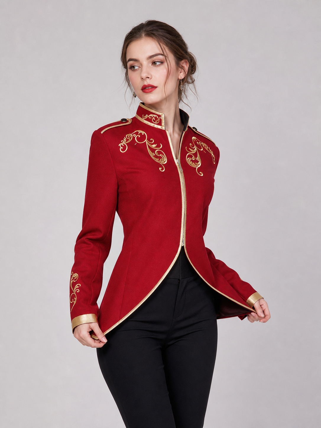 Embroidered Cosplay Jacket, Red with Gold