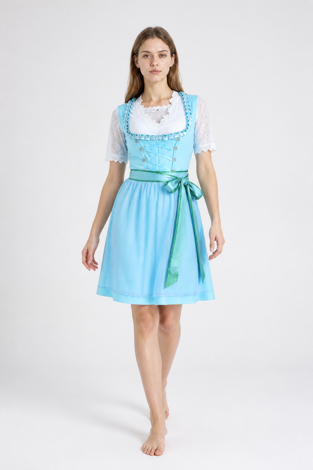 Lace Blouse with Crisscross Ties and Waist Tie for Oktoberfest product detail 2