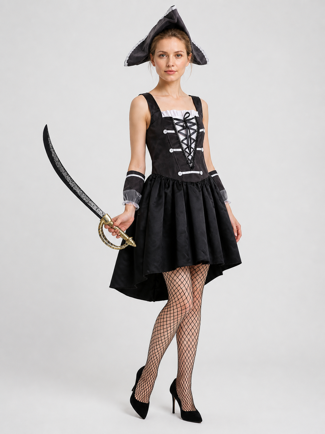 Pirate Dress with Corset, Black with White Trim Costume Dresses detail 2