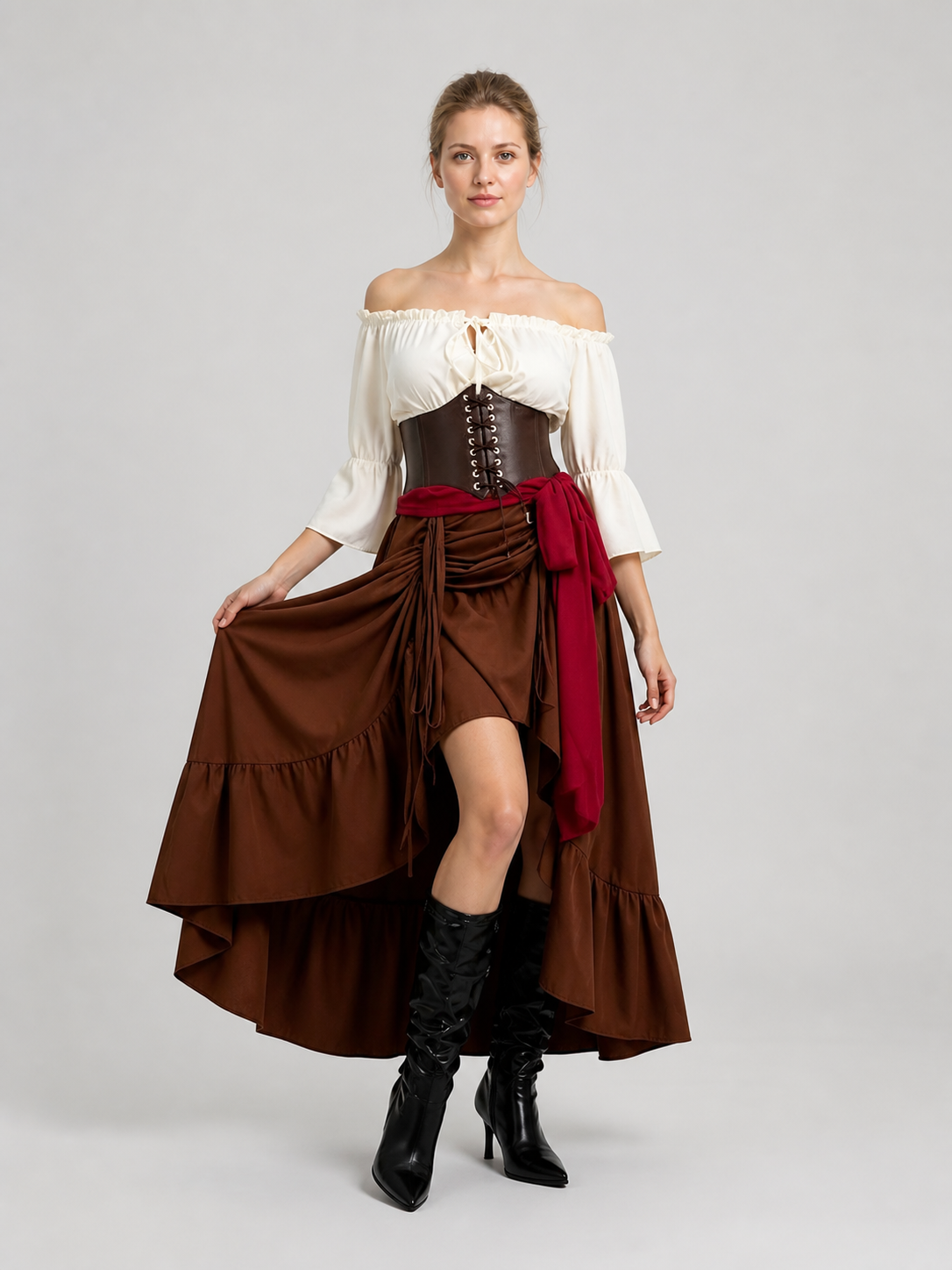 Long Pirate Skirt with Corset Waist and Ruffles Costumes detail 2