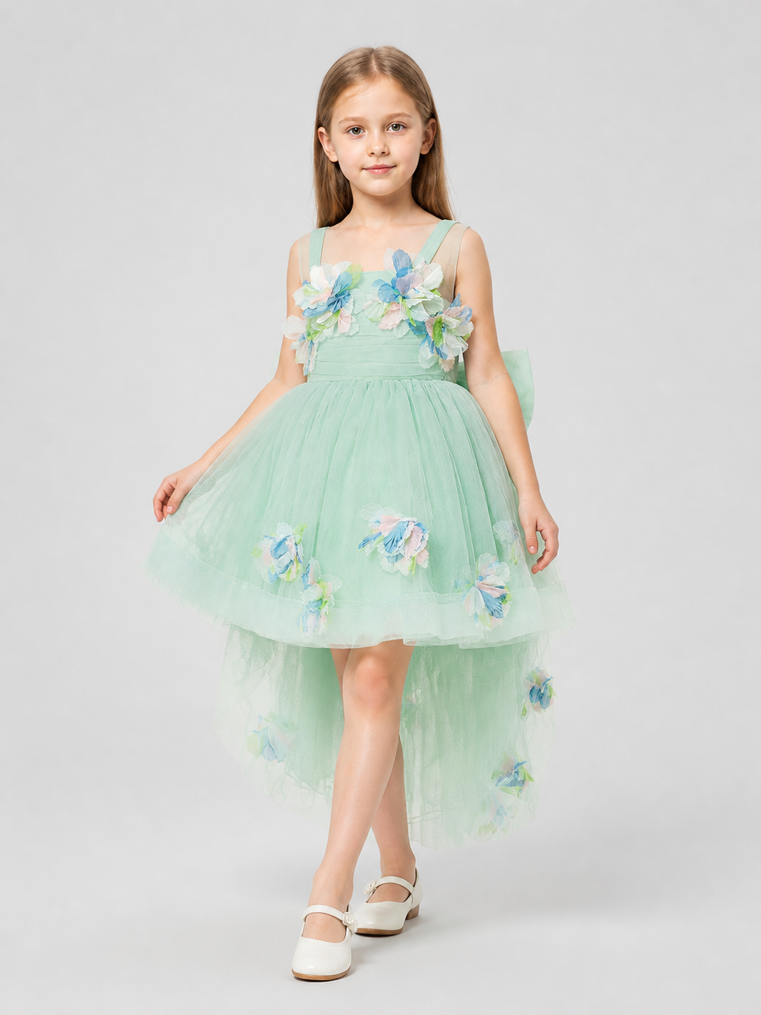 Strappy Floral Dress with Train and Full Skirt Costume Dresses detail 2