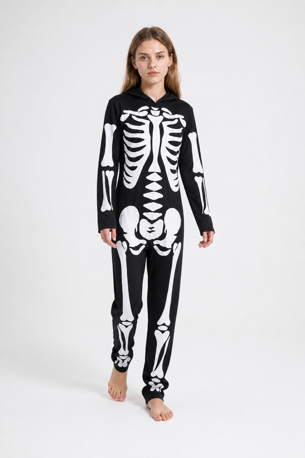 Black and White Skeleton Costume with Hood for Cosplay Costumes detail