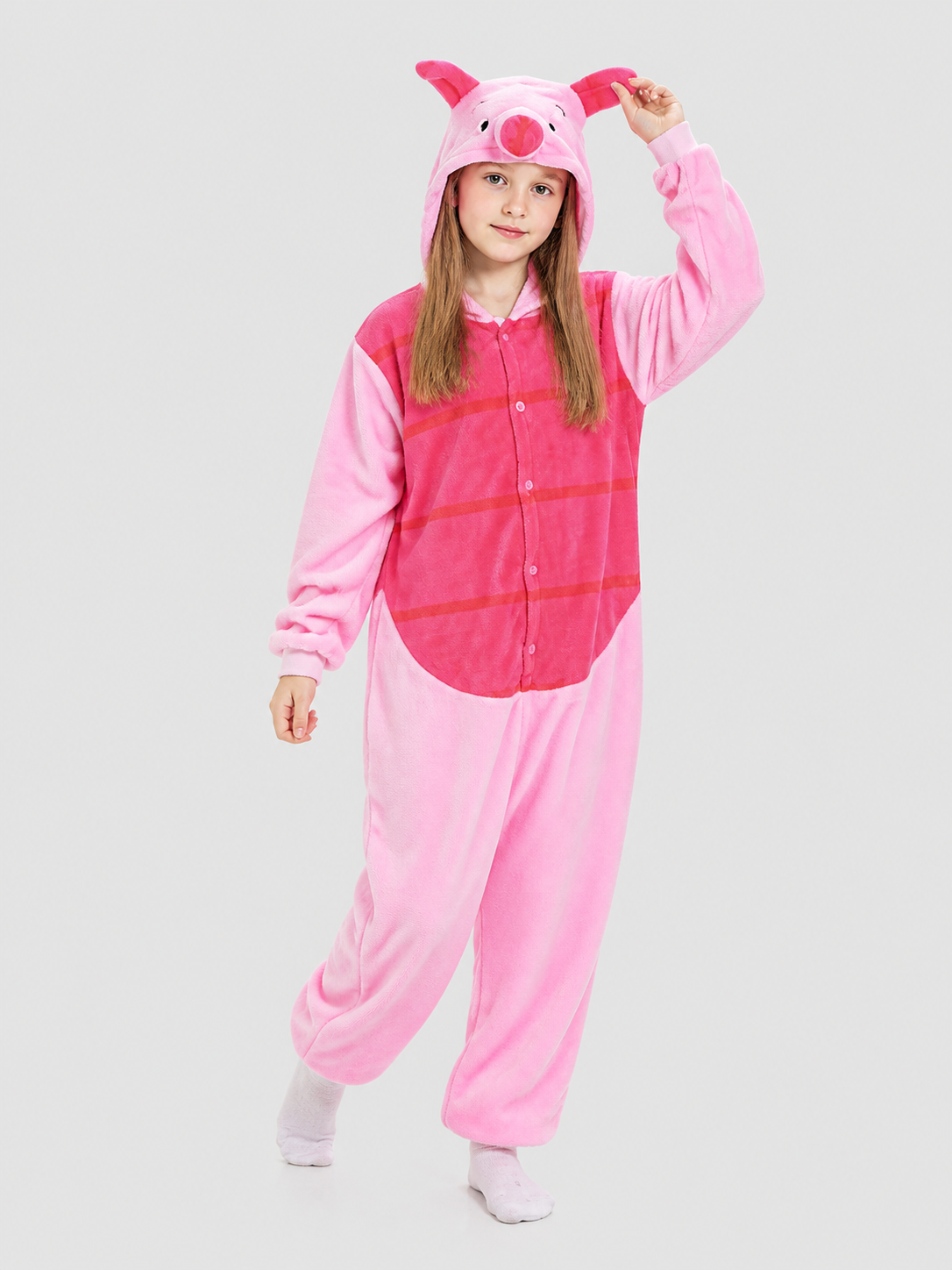Flannel Pig Pajama Jumpsuit with Hood product detail 2