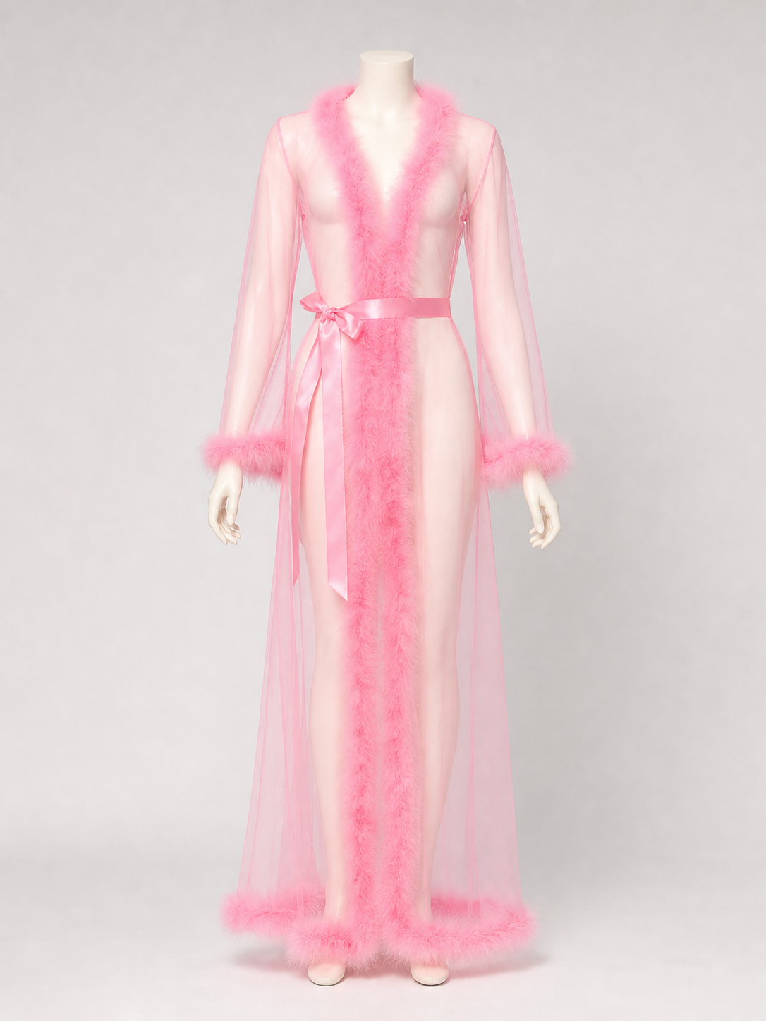 Long Sheer Robe with Red Trim product detail 2