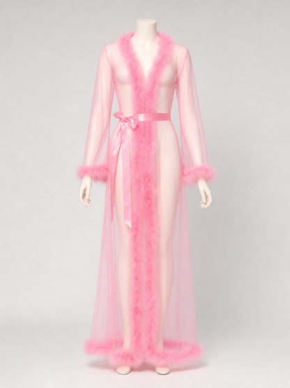 Long Sheer Robe with Red Trim product detail 2