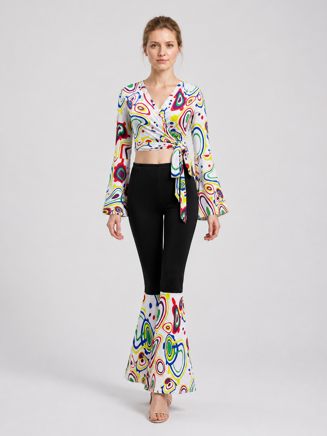 Retro Disco Costume: Wrap Long-Sleeve Top and Flared Pants Costumes detail 2
