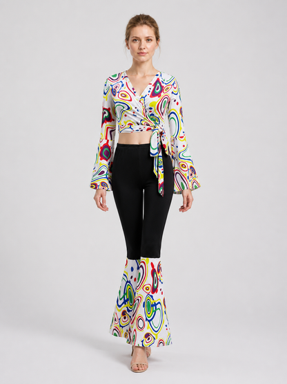 Retro Disco Costume: Wrap Long-Sleeve Top and Flared Pants Costumes detail 2