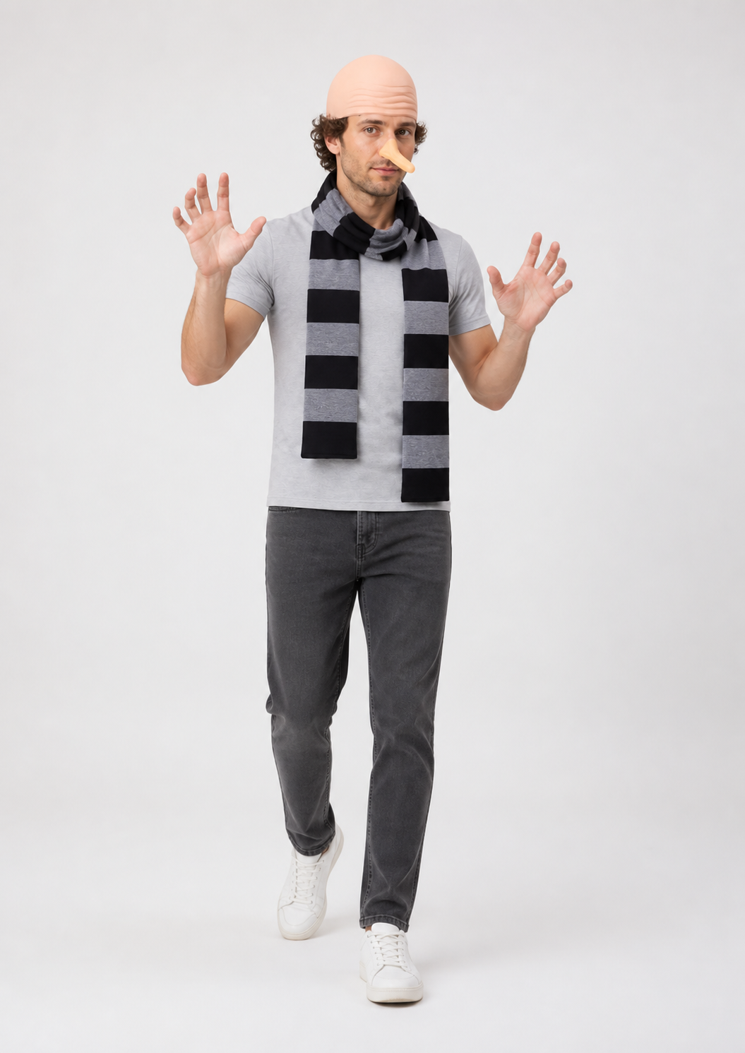 Gru Costume Accessory Set: Bald Cap, Scarf, Nose Costume Headwear detail 2