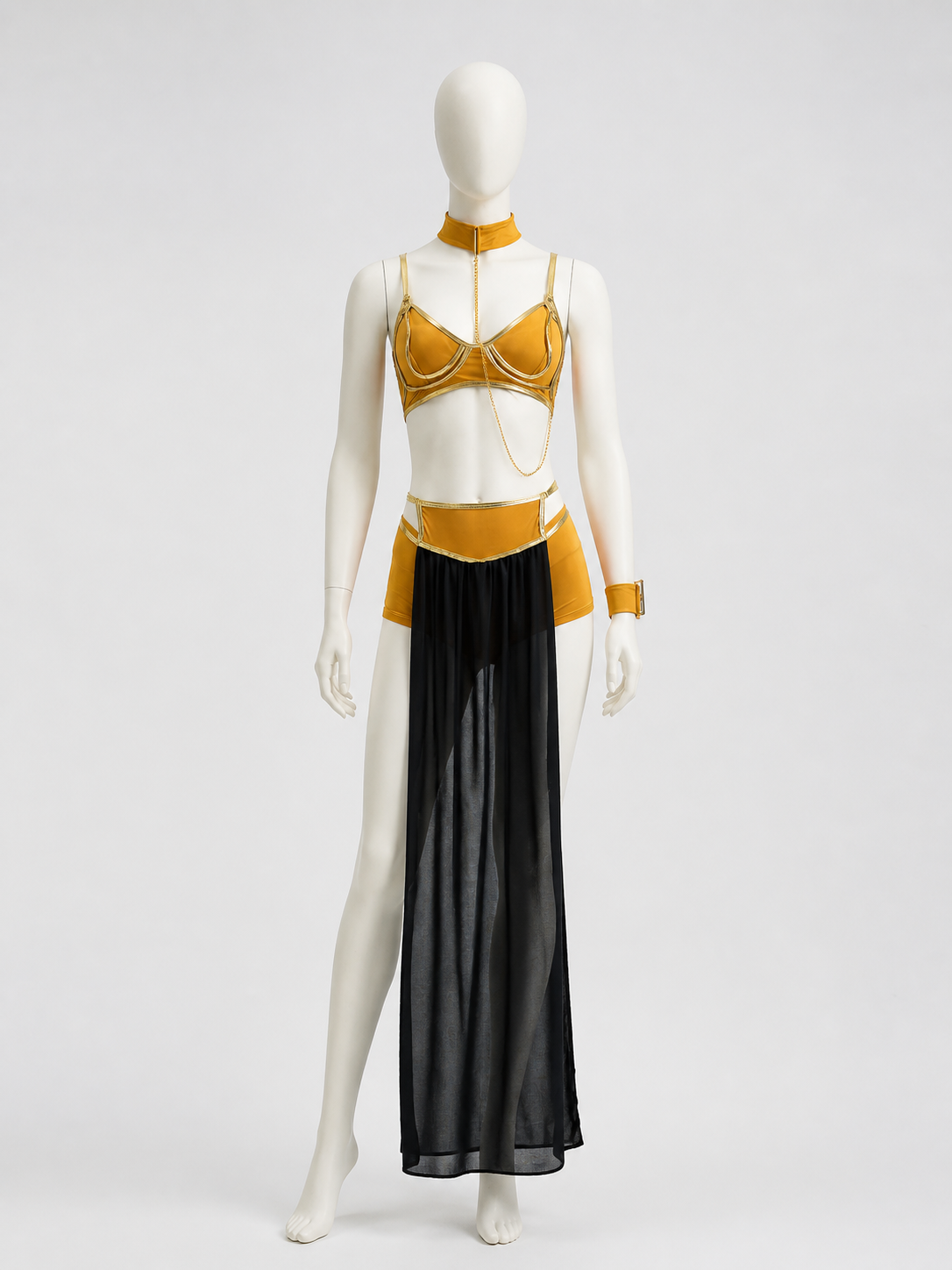 Gold-and-black cosplay costume with chains and a sheer skirt Costumes detail 2