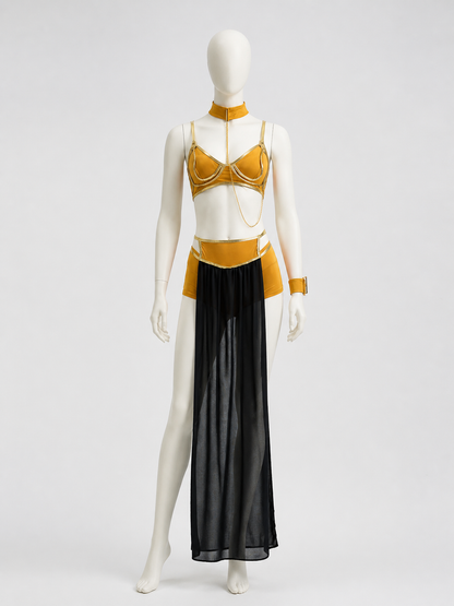 Gold-and-black cosplay costume with chains and a sheer skirt Costumes detail 2